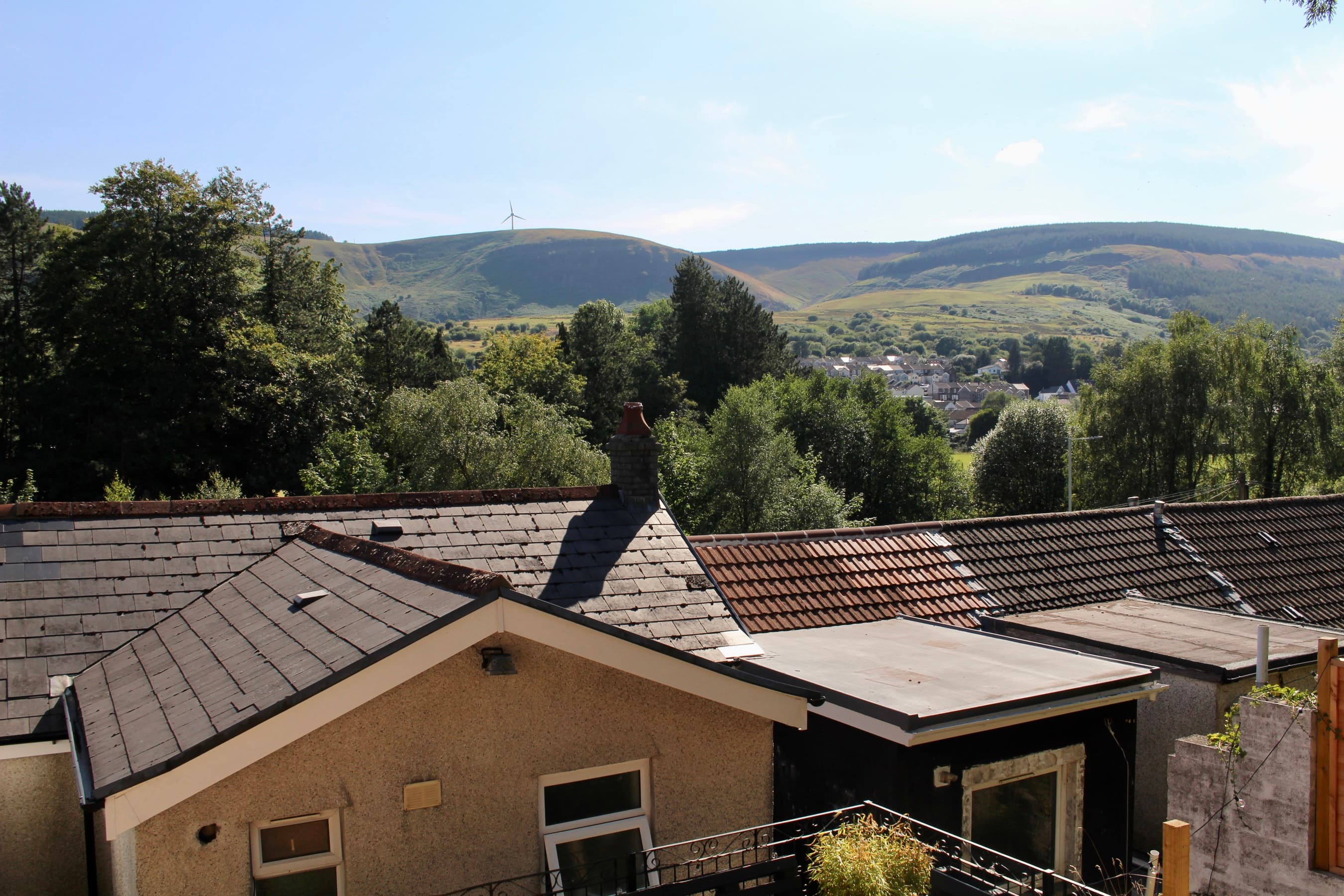 Rooftops and hills of the Rhondda Valley